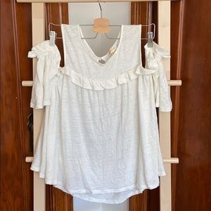 Anthropologie Linen Cold Shoulder Tee, Size Medium